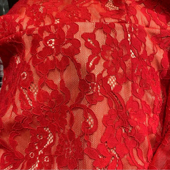 A'GACI Women's Red Lace Off The Shoulder Long Flutter Sleeve Mini Dress Size S - Picture 13 of 14